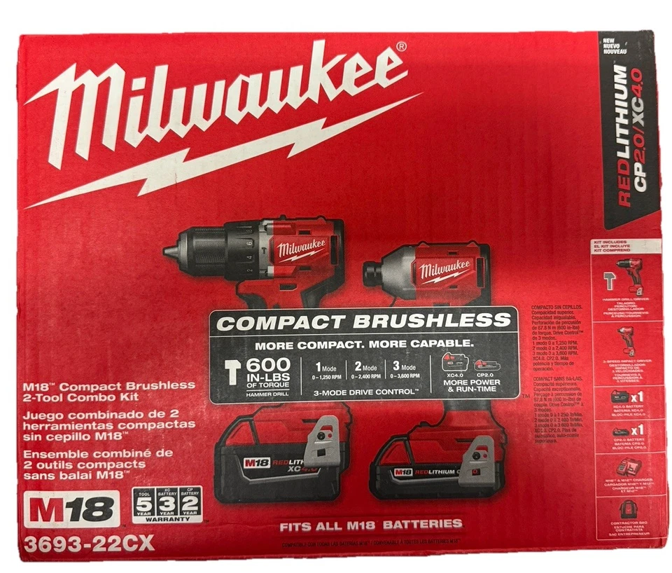 NEW Milwaukee Tool 3693-22Cx M18 Compact Brushless 2-Tool Kit - Image 1 of 1