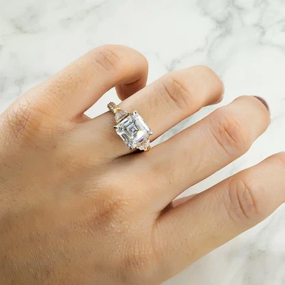 14k Multi-Tone Gold Women's Gift Lab Grown 1.50CT Asscher Diamond Certified Ring - Image 1 of 4