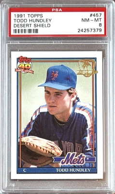 1991 TOPPS DESERT SHIELD #457 TODD HUNDLEY PSA 8 NM-MT METS - Image 1 of 2