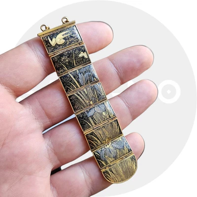 Rare pendentif japonais ancien – Kanamono / Chatelaine – shakudo watch fob - Photo 1/4