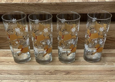 Juego de 4 vasos de Navidad vintage de reno Libbey Foto 1 de 4