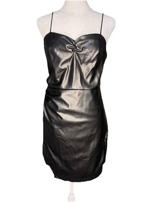 black faux leather mini dress Edgy, Sleek Size Medium Ruching, Slimming - Image 1 of 4