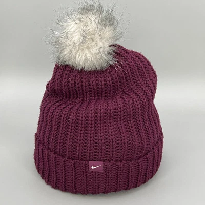 Nike Gorro Adulto Púrpura Cable Tejido Vellón Forrado Pom Pom 856327 Foto 1 de 4