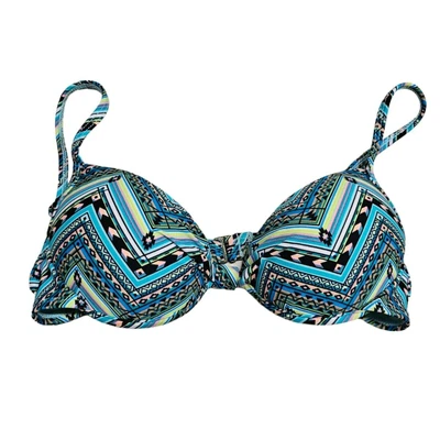 Hobie Swimsuit Bikini Top Large Blue Black Green Striped Y2K Beach Vacation Pool - Image 1 of 4