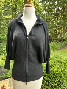 AUTUMN CASHMERE Black Open Knit Hood Zip Front Cardigan Sweater Cashmere XS EUC - Picture 1 of 6