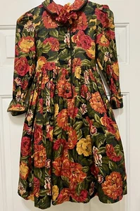 Zoe LTD Vintage Girls Fall Flowers With Green Velvet Trim Dress - Picture 1 of 6