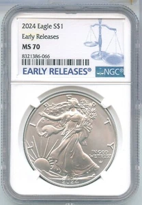 2024 American Eagle de Plata Dólar NGC MS70 1oz 999 Barra Temprano Liberación - - Imagen 1 de 2