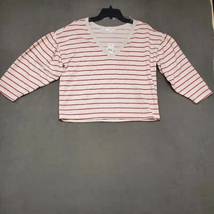 bp. Damen Crop Top grau rot Puffärmel V-Ausschnitt Größe M - Bild 1 von 16