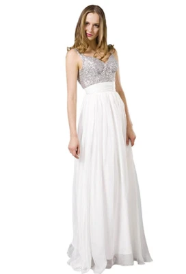 SEXY VESTIDO DE GRADUACIÓN DE GASA SECUENCIA CUELLO EN V, BLANCO, 10 Foto 1 de 2