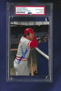 Johnny Bench Cincinnati Reds Baseball Autographed 3.5x5 Photo PSA SLABBED - Picture 1 of 1