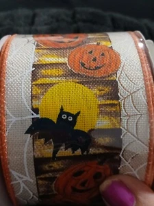 Cinta con cable de Halloween vintage 2,5" Jack O linterna murciélago luna calabaza nueva rara - Imagen 1 de 10