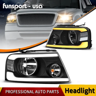 For 04-08 Ford F150 06-08 Lincoln Mark LT Sequential LED DRL Chrome Headlights - Image 1 of 4