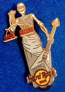 STAFF SAFE SECURE SCALES JUSTICE GIRL BLINDFOLD SKELETON 1 Hard Rock Cafe PIN LE - Picture 1 of 1