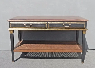 Mesa consola biblioteca vintage French Country negro acabado craquelado con estante de bastón Foto 1 de 4