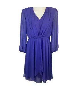 Vintage 1970s Miss Elliette Purple Chiffon Knee Length Party Dress SZ 10 USA - Picture 1 of 12