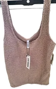 Camiseta sin mangas Steve Madden para mujer cuello redondo chenilla dormir beige corteza talla M - Imagen 1 de 5