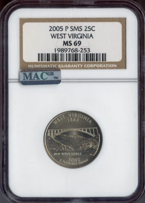 2005-P West Virginia State Quarter NGC MS69 SMS Quality - Image 1 of 2