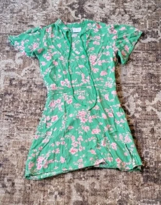 Anthropologie Rue Stiic M Green Pink Floral Dress Summer Sundress Cottagecore - Image 1 of 4