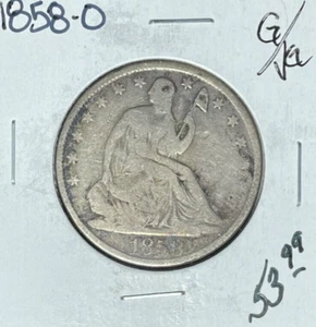 MEDIO DÓLAR DE PLATA LIBERTAD SENTADA 1858-O ~BUENO/EN MUY BUEN ESTADO ~BONITA MONEDA~ - Imagen 1 de 2