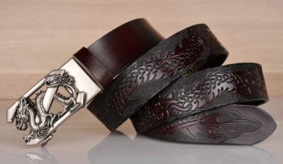Mens Genuine Leather Belt Designer Dragon Z Buckle Cowboy Jeans Belts for Men - Image 1 of 4