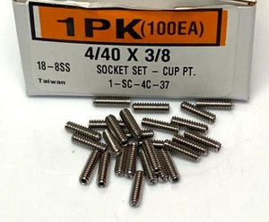 New 4-40 x 3/8" Cup-Point Set Screws, 18-8 Stainless Steel (100ea) - Picture 1 of 3