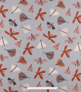 Moths on Gray Blizzard Fleece Fabric - 1.5 yards x 58" NEW - Picture 1 of 1