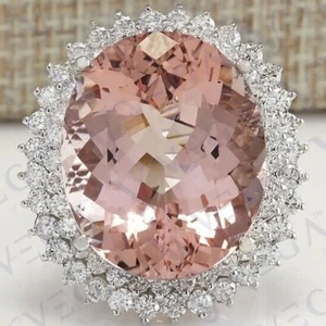 6.93Ct Oval Shape Natural Morganite & Diamond Wedding Ring 18K White Gold Plated - Picture 1 of 17