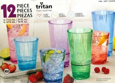 12PC Tritan Flute Drinking Water Coloured Drinkware Set Plastic Tumblers New - image 1 of 2