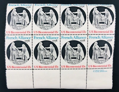 1978 French Alliance Bicentennial 13 Cent Stamp Block of 8 Scott Catalog #1753 - Image 1 of 4