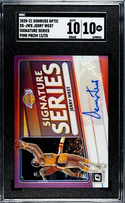 杰里·韦斯特 2020 - 21 DONRUSS OPTIC 签名系列粉色奖杯亲笔签名 #/25 SGC 10/10 — 第 1/2 张图片