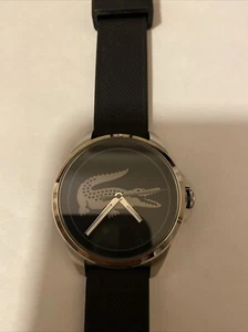 Lacoste Men Watch Silicone Black Band Gator Logo Quartz Water Resistant 42 mm - Picture 1 of 8