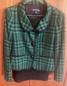 NWT Evan Picone Suit Women Green Houndstooth Size: 12p Jacket Skirt Ensemble - Picture 1 of 6