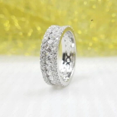 2 Carat Round Cut Solid 14K White Gold Moissanite Full Eternity Wedding Band - Image 1 of 4
