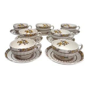 Copeland Spode England Buttercup Cups And Saucers Lot Of 7 Mixed Backstamps - Picture 1 of 12