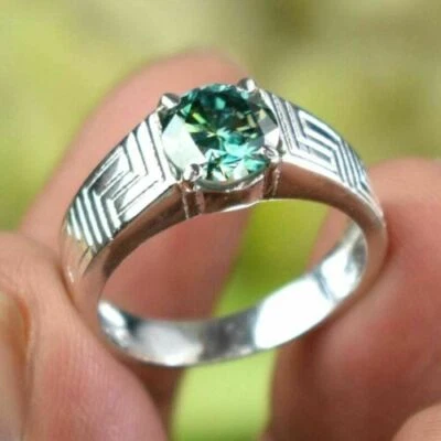 4.00 Ct Blue Diamond  Ring Solitaire Wedding Round Cut  925 Certified Luster  - Image 1 of 4