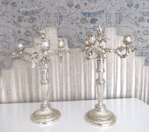Candelabra Pair Circa 1835 Origin Paris Old French 3 Branch Florid Style - Picture 1 of 23