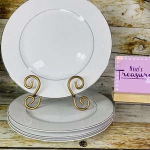 Carlton China PLYMOUTH 303 White Scrolls On Rim Japan China Dinner Plates Set 4 - Picture 1 of 17