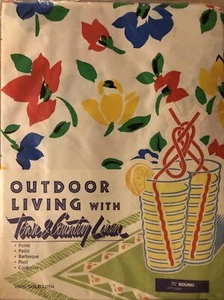 NIP Vtg 1992 TOWN & COUNTRY LIVING LINEN 70” Round Vinyl Tablecloth W/Zipper - Picture 1 of 2