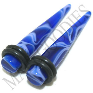 V058 Acrylic Blue Marble Stretchers Tapers Expanders Ear Plugs 14G to 00G Gauges