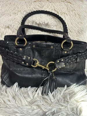 COACH HAMPTONS VINTAGE BLACK LEATHER CARRYALL BRAIDED BUSINESS SATCHEL  y2k - Image 1 of 4
