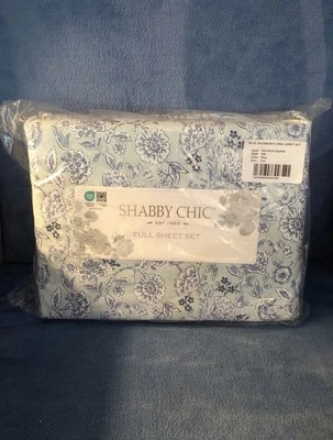 Conjunto completo de lençóis florais jacobinos azul chique gasto NOVO - Imagem 1 de 4