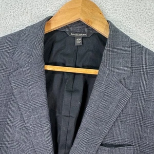 Banana Republic Blazer Jacket Mens 40R Gray Plaid Slim Fit Tessuti di Sondrio - Picture 1 of 15