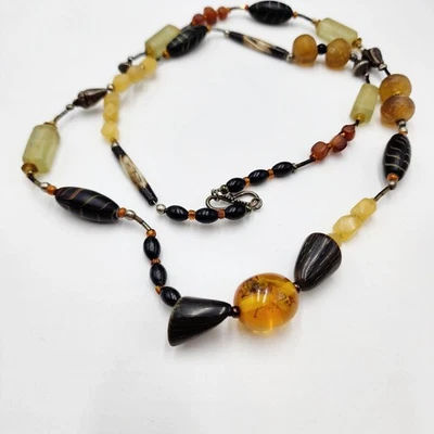 Уникальный реальный пчелы в янтаре серебро ожерелье резной рог цитрин куски 38» - Изображение 1 из 4