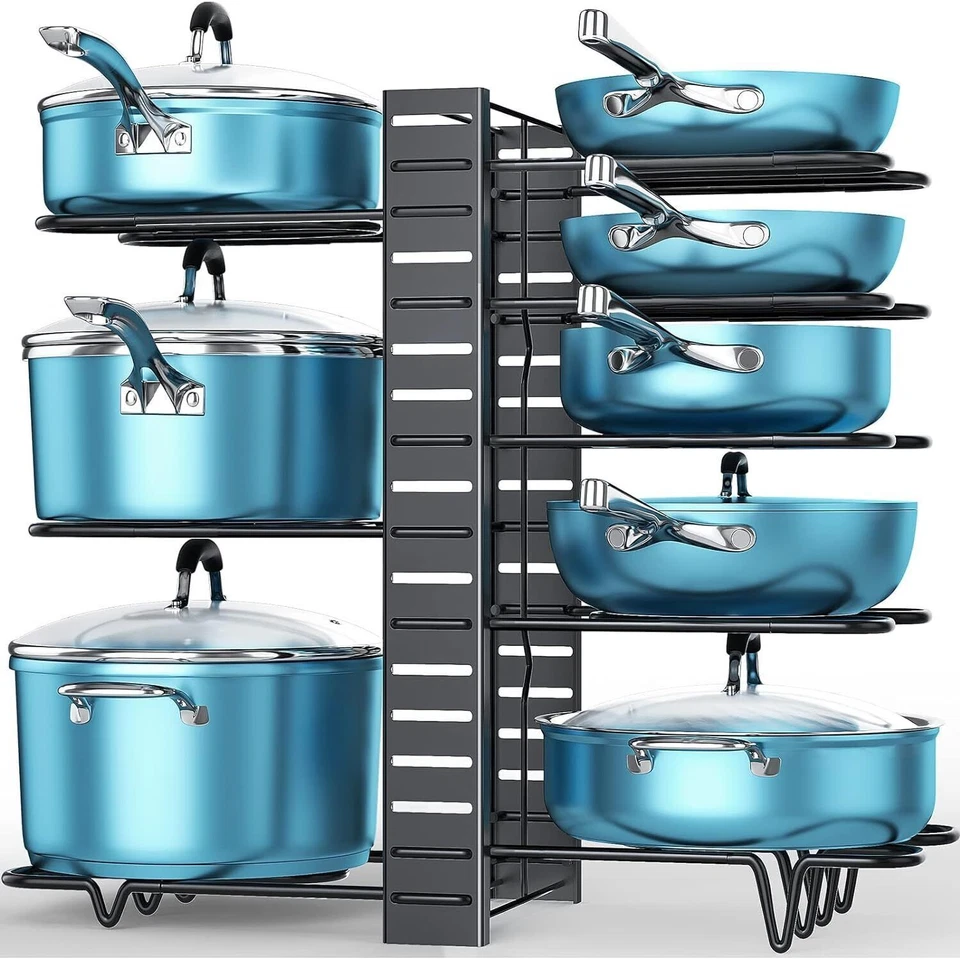 Adjustable 8 Tier Pots and Pans Organizer Rack Pots Holder for Kitchen Cabinet - Image 1 of 4