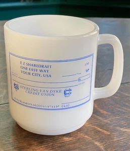 Vintage Glasbake Advertisement "Sterling-Van Dyke Credit Union" Check Coffee Mug - Picture 1 of 7