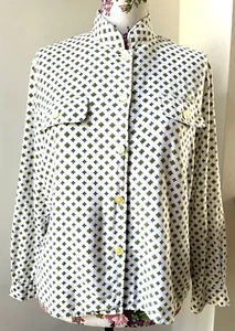 Vintage White Blouse geometric pattern brushed cotton grandad shirt UK 14 Eastex - Picture 1 of 11