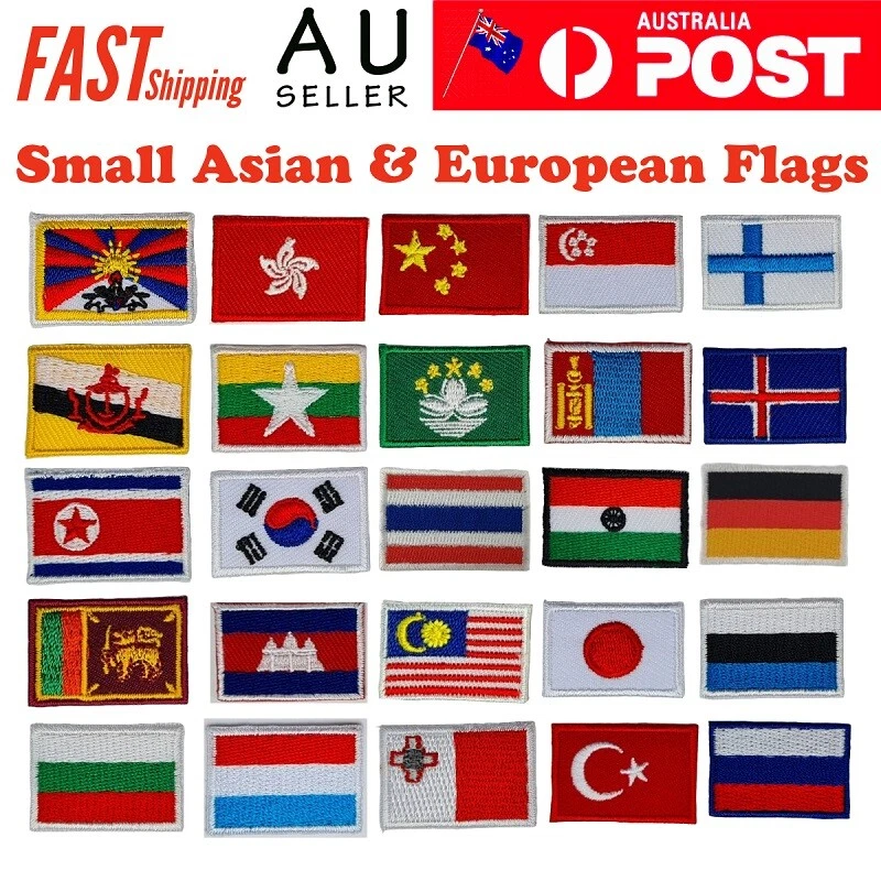 Small Asian European Country Flag Iron on Patch Asia Europe Tiny 3x2x0.1cm(0.5g) - Image 1 of 1