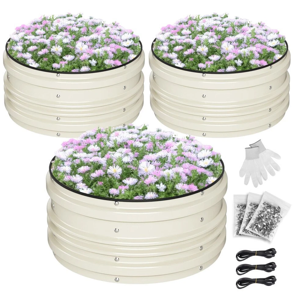 WORKPRO 3PCS 2x2x1FT Galvanized Garden Beds Rust-Proof Easy to Assemble White