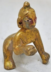 Antique Brass Baby God Krishna Idol Figurine Original Old Hand Crafted Engraved - Picture 1 of 8