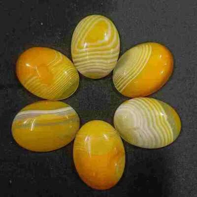 6pcs 30x40mm Natural Yellow Stripe Agate Oval CAB CABOCHON Jewelry No Holes - Image 1 of 4